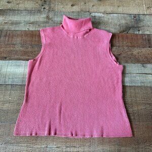 Vintage Pink Sleeveless Turtleneck Sweater By City Silk Size L 75% Silk